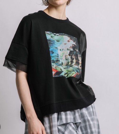 オーシャンフォトプリントTシャツ ブラック