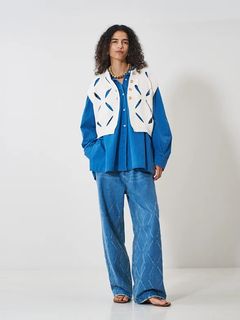 LASER CUT WIDE DENIM ブルー