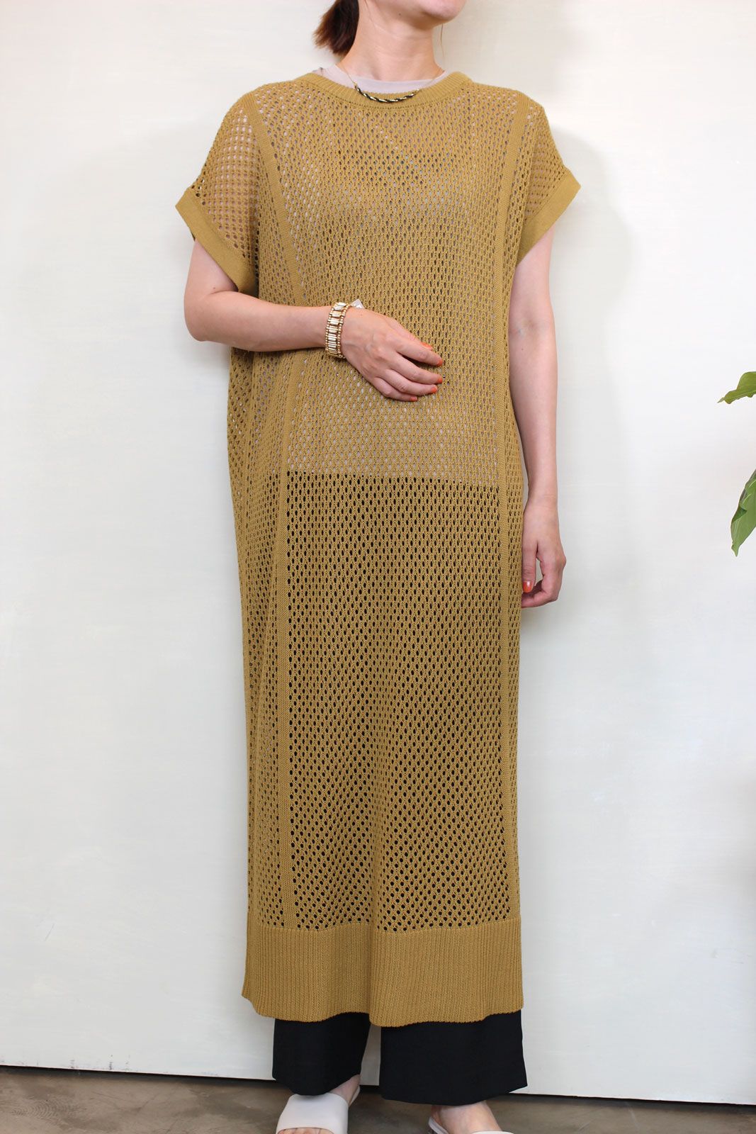 定価5万 NOWOS メッシュ リネンニット 透かし編み ブラウン S08991EW01810_thumb.jpg