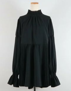 プリーツミックスブラウス ブラック