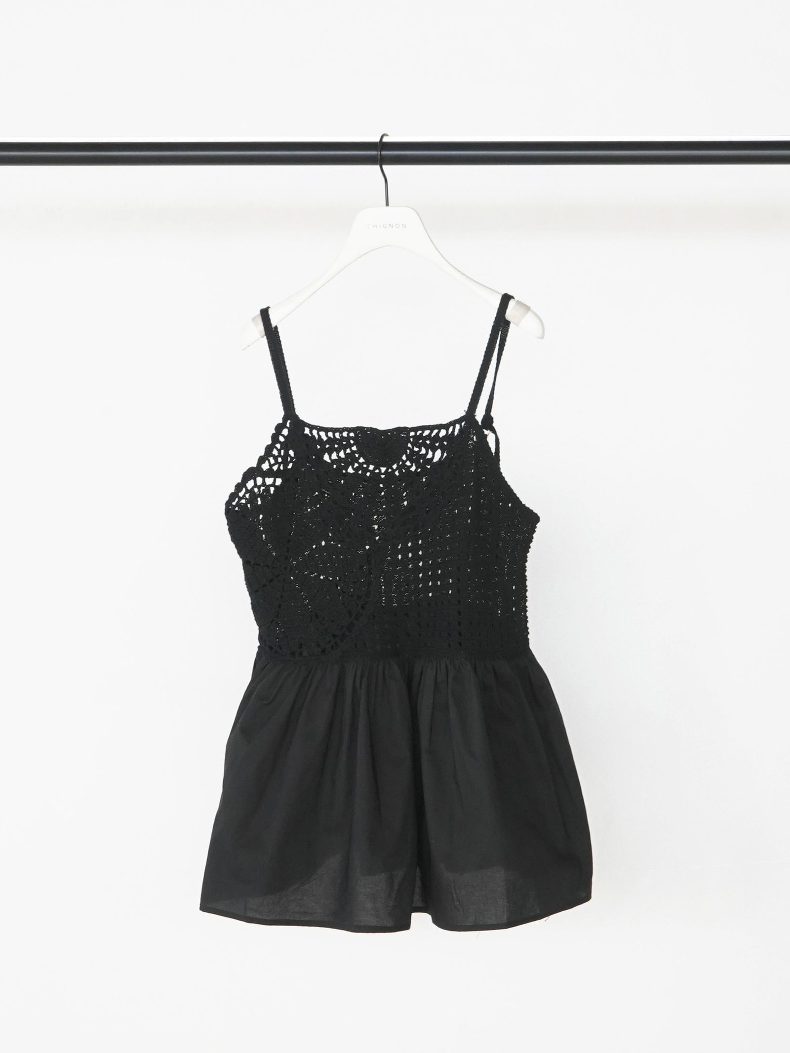 [9562-391DP] モチーフニットキャミソール ブラック