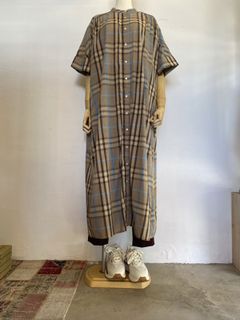 コットンモダール ヤーンダイチェック シャツワンピース ベージュ