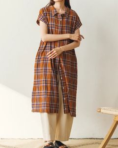チェックシャツワンピース ブラウン