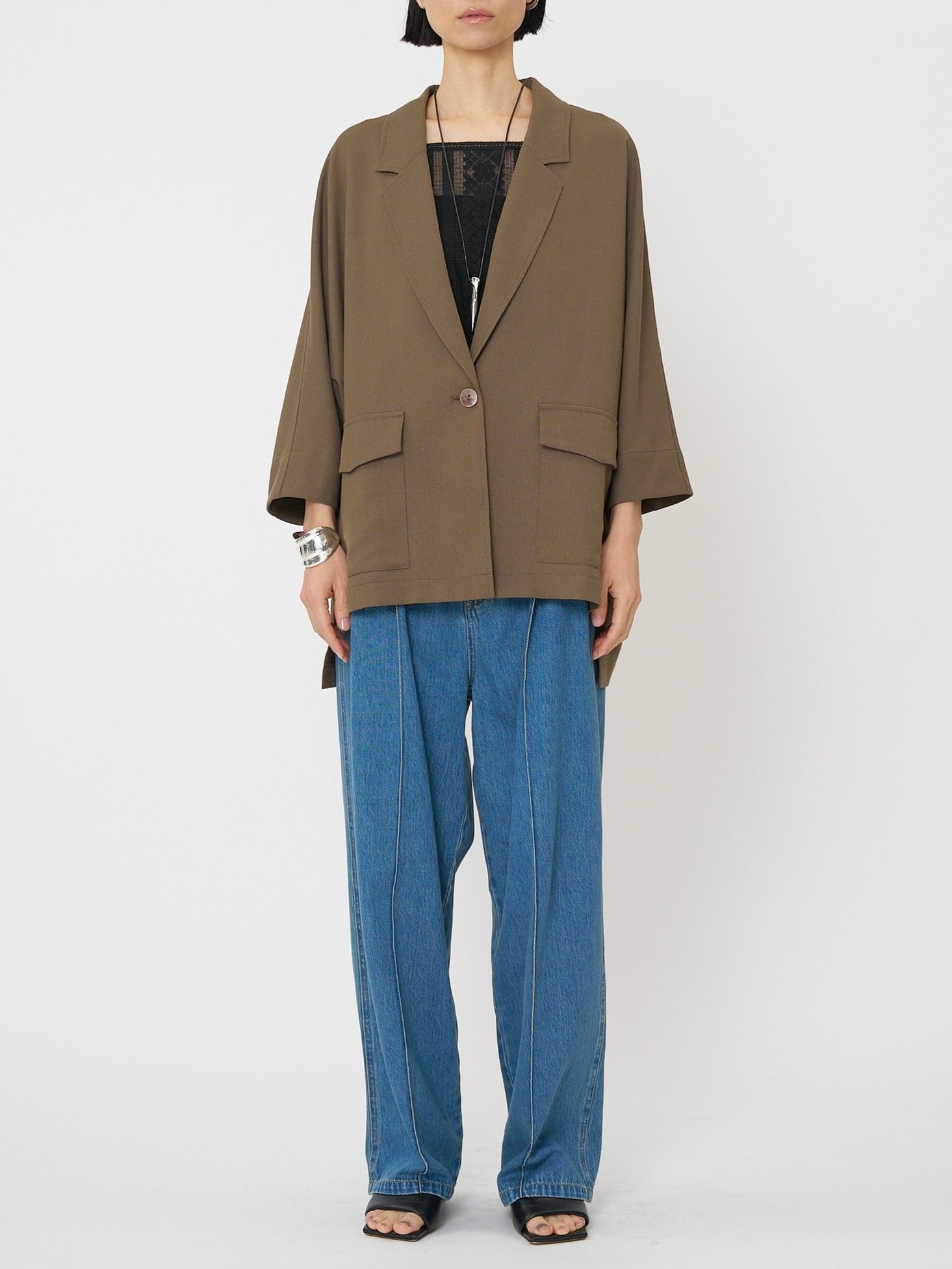 [4561-027BZ] サマーメッシュ麻混ドルマンJK オフホワイト