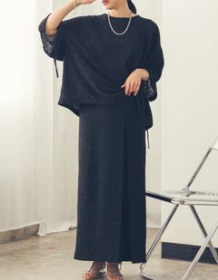 カットジャガードワイドトップス ブラック