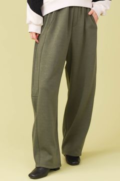 ボンバーヒート裏毛バレルワイドパンツ カーキ