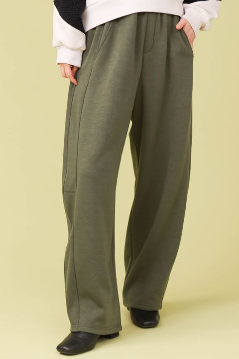 ボンバーヒート裏毛バレルワイドパンツ カーキ