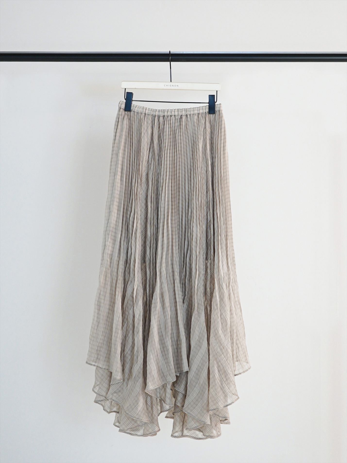 [2961-029MK] シアーチェックプリーツSK ライトグレー