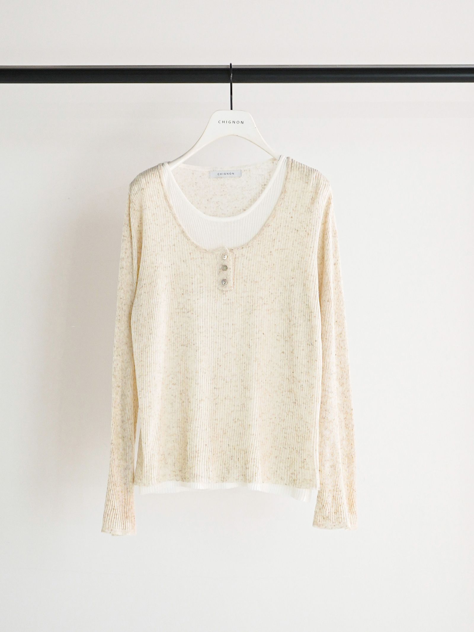 [9561-089GS] タンクレイヤードニット ベージュ