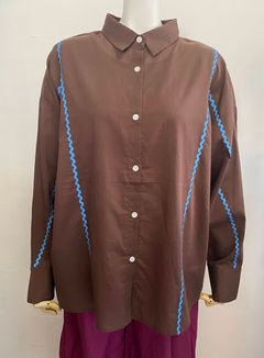 コットンボイル ライン入りシャツ ブラウン