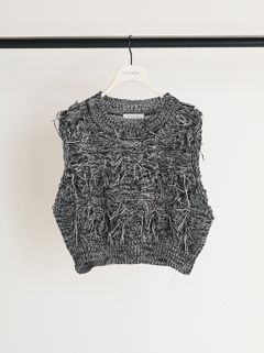 [9261-091GS] カットJQフリンジニットベスト ブラック