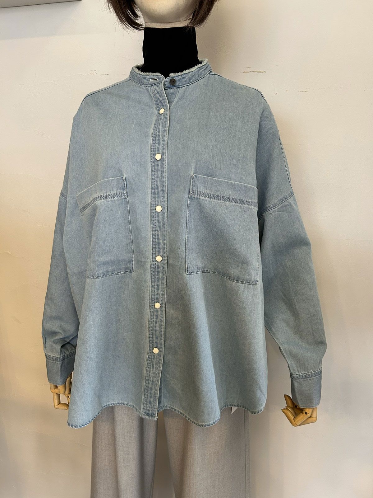 6ozテンセルデニムオーバーシャツ ブルー
