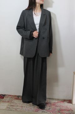 ストレッチ 杢ポリエステル袖レースダブルジャケット ミックスグレー