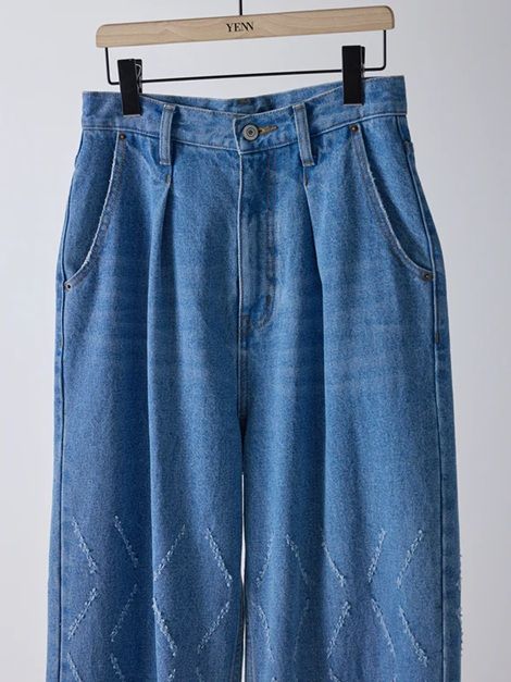 LASER CUT WIDE DENIM ブルー