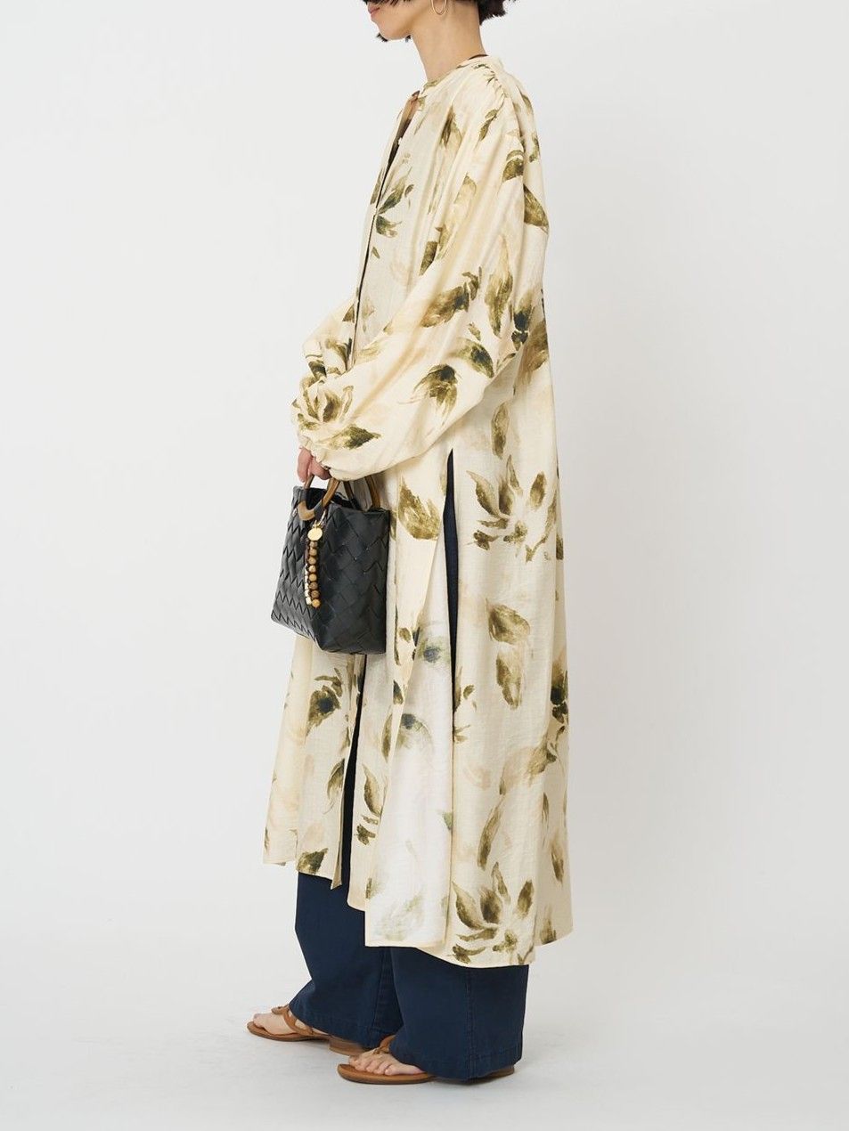 [5961-021KK] フラワープリントシャツOP アイボリー