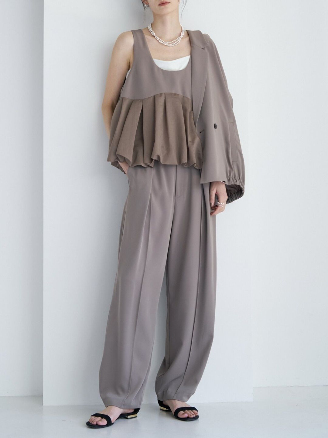 [1263-624MK] 2WAYバルーンビスチェ モカ