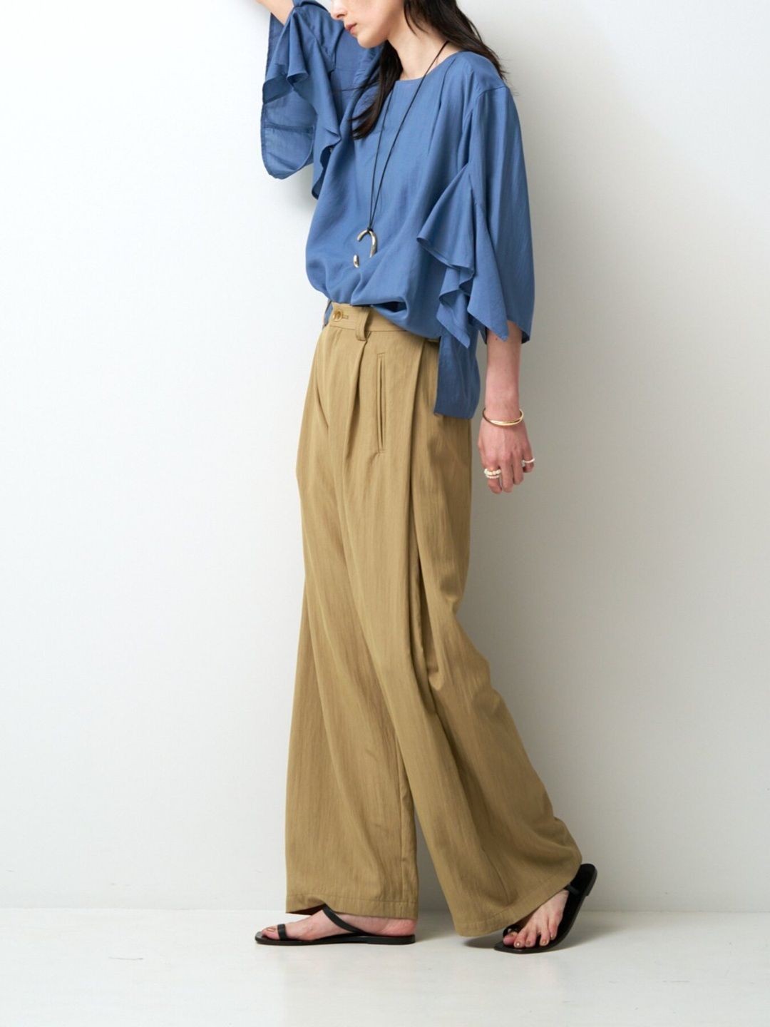 [1863-601KK] フレアスリーブブラウス ブラック