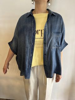 シアーデニムショートスリーブシャツ ブルー