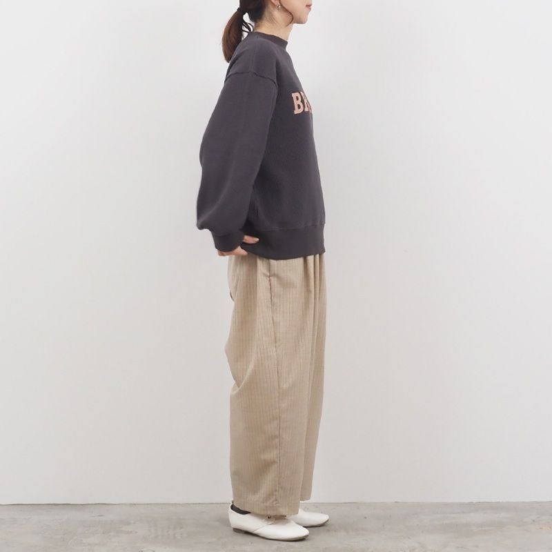 トロストライプ タックワイドパンツ ベージュ