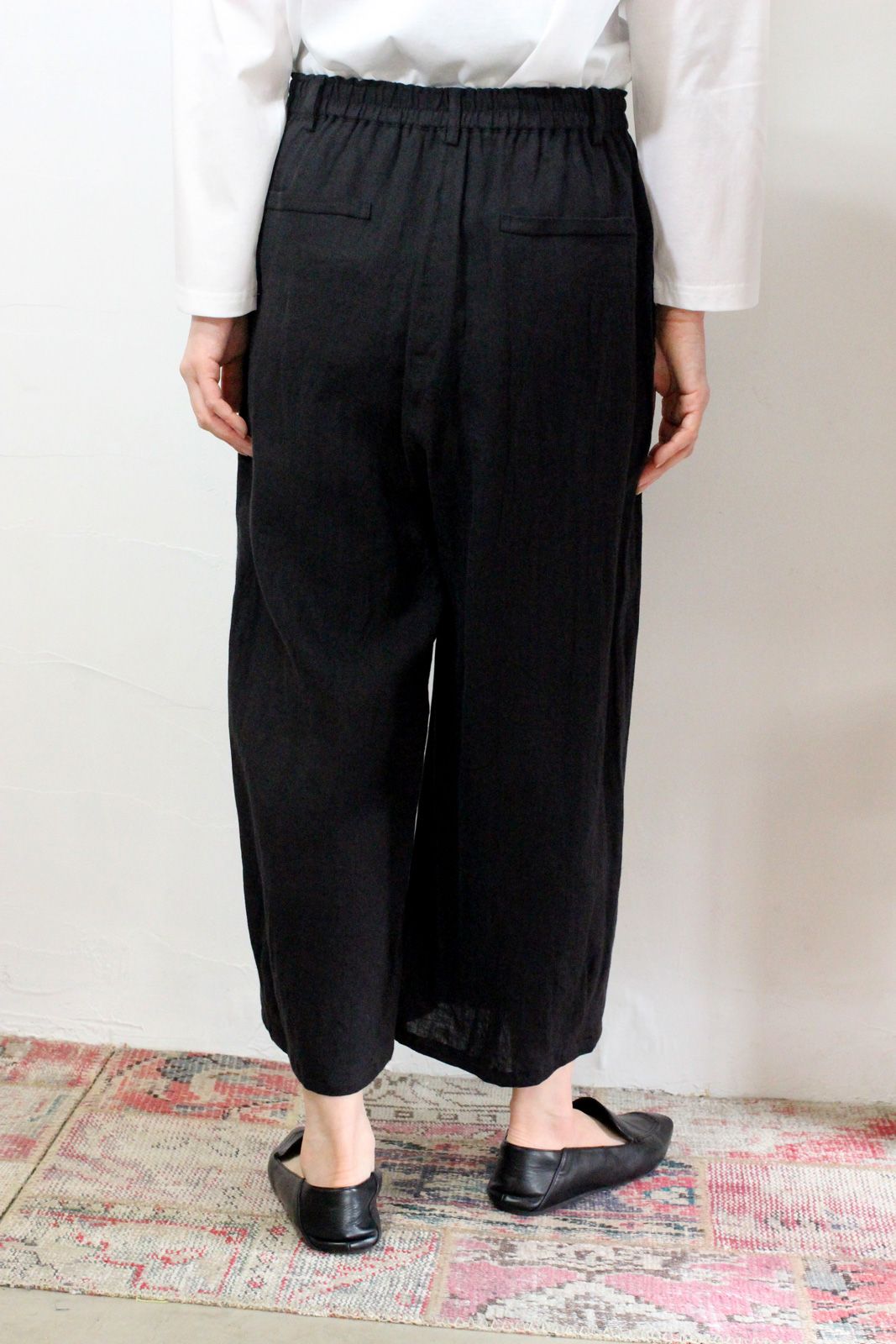 クロップドリネンパンツ ブラック