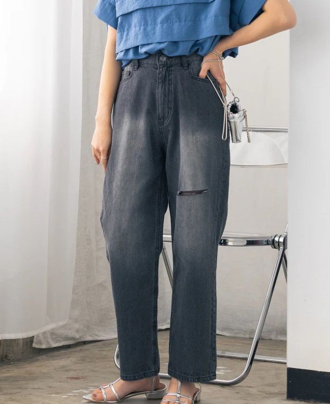 バックデザインデニムパンツ グレー