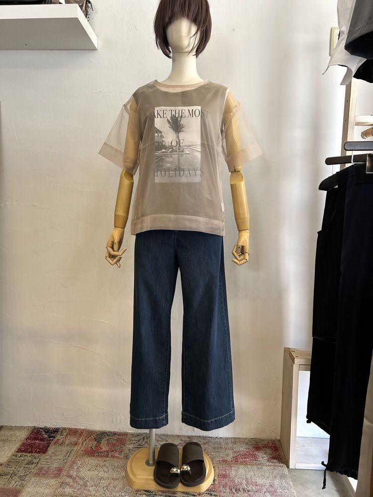 接触冷感ワイドデニムパンツ ブルー