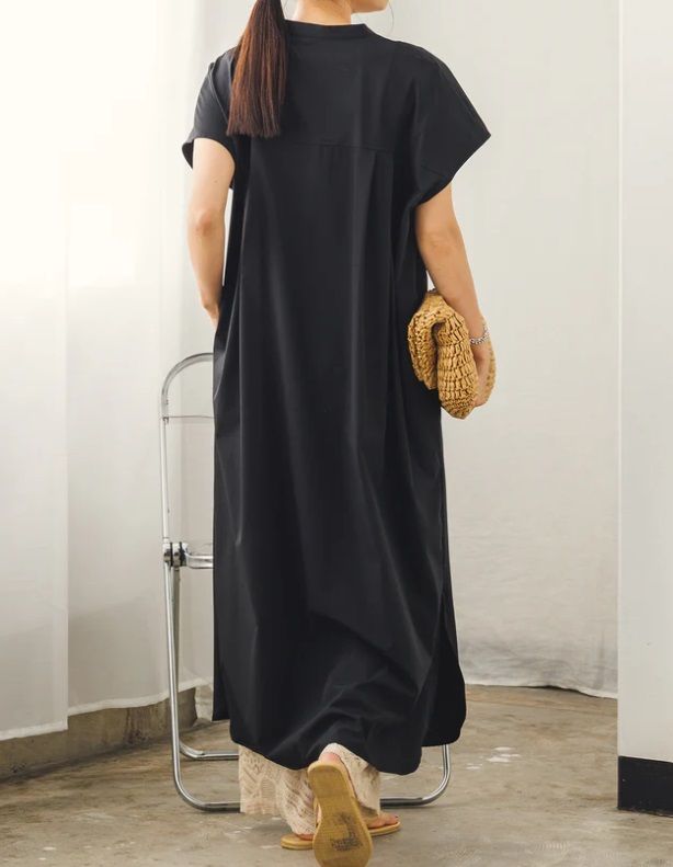 接触冷感シャツワンピース ブラック
