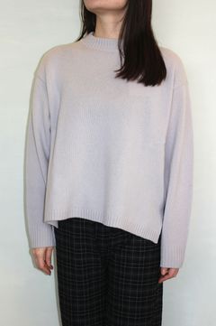 タスマニアラムクルーネックスリットニット ヒストリーグレー