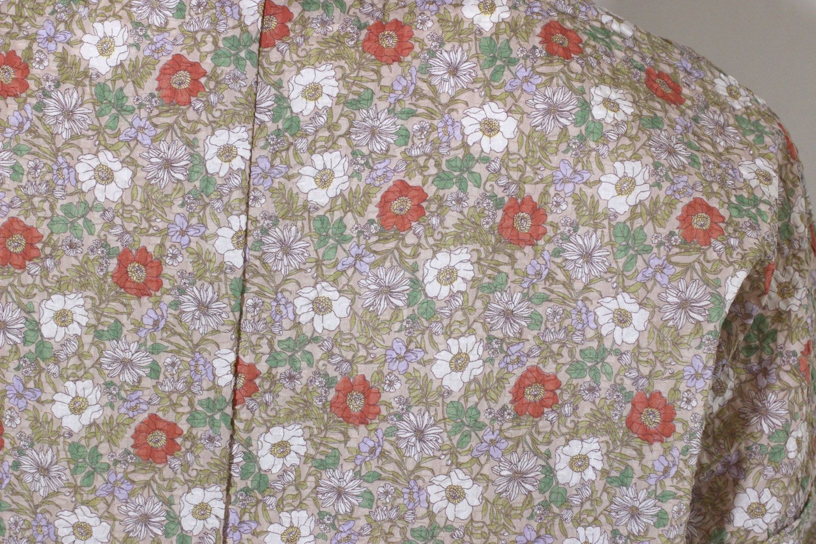 80ローン塩縮ボタニカルフラワーギャザーチュニック ベージュ