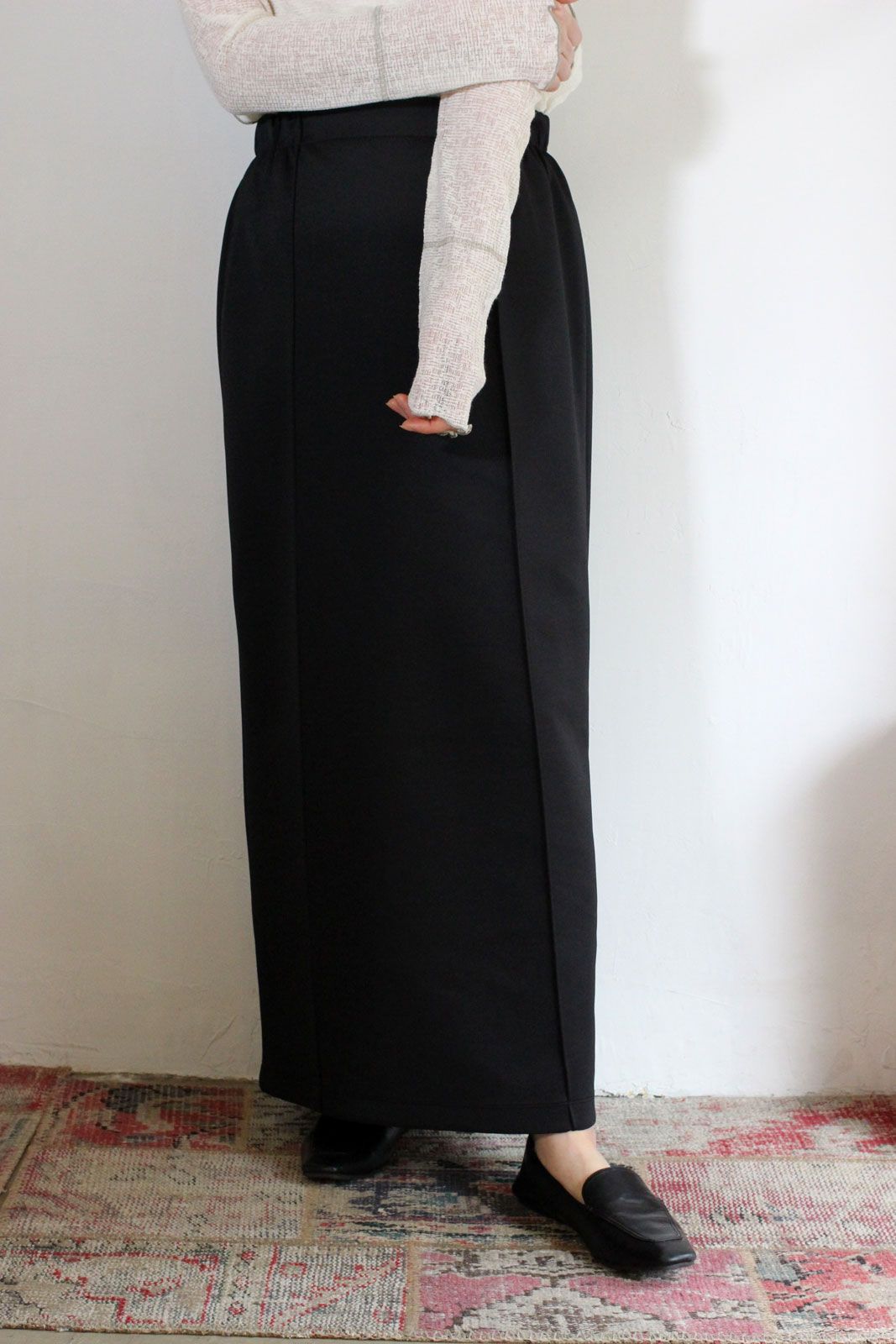 ダンボールニット タイトロングスカート ブラック