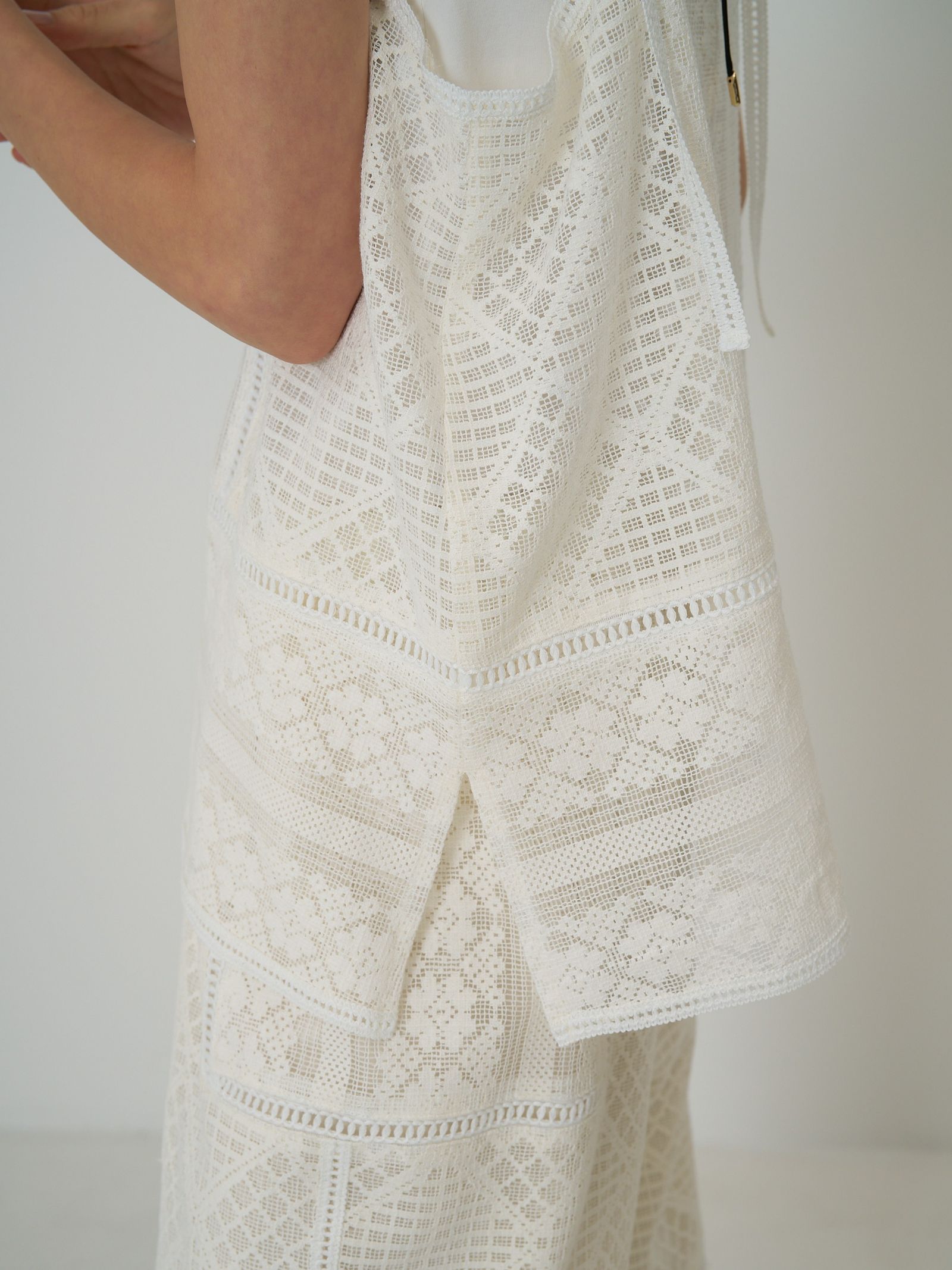 [1861-050BZ] パッチワークレースキャミソール オフホワイト