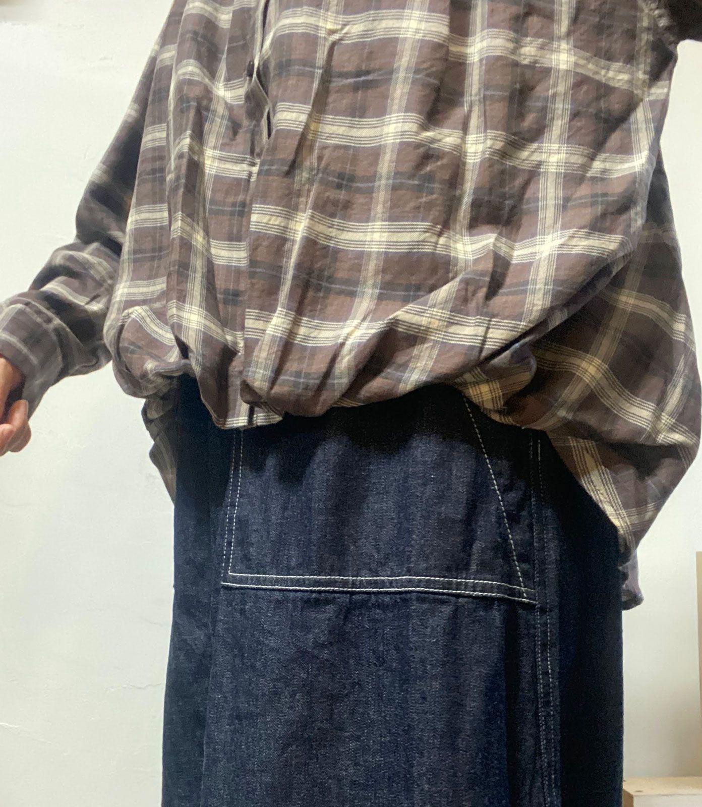 チェックフロントインシャツ ブラウン