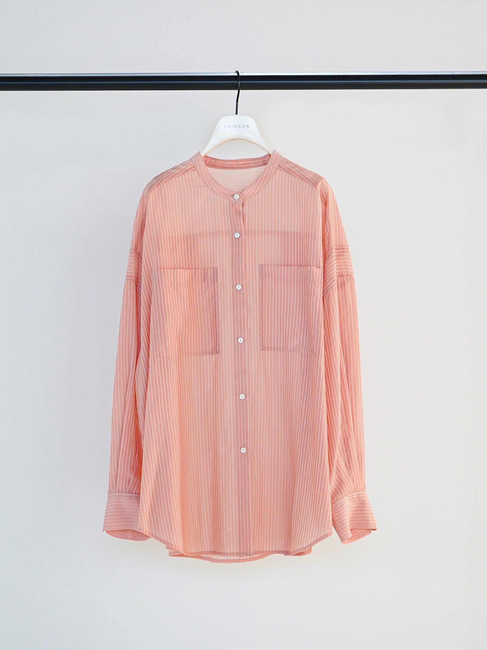 [1861-005KK] シアーストライプオーバーSH ピンク