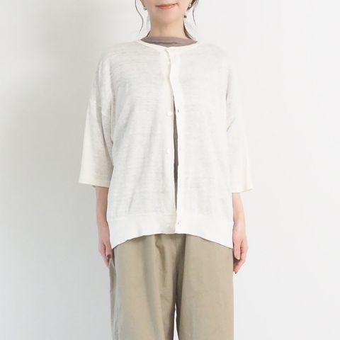 スラブリネンオーバルカーディガン オフホワイト