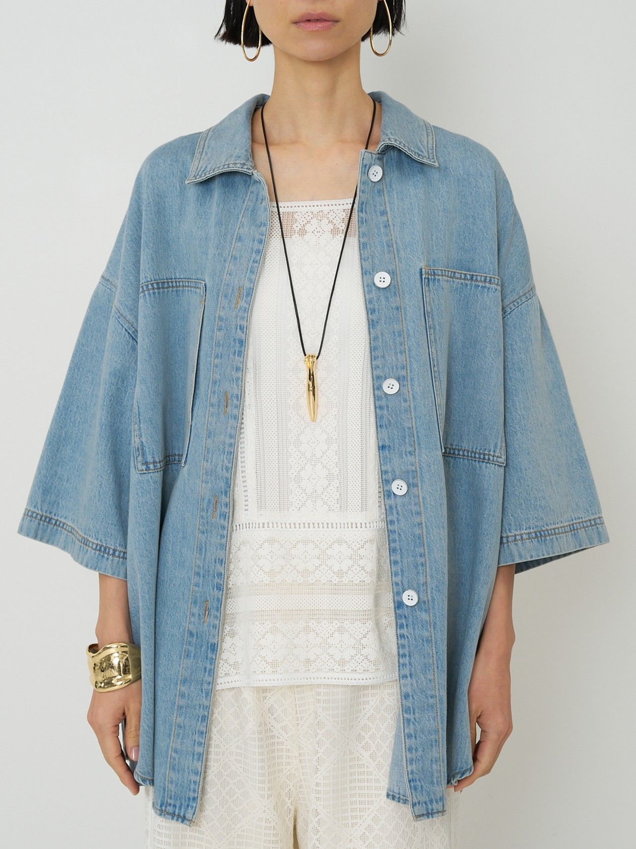 [4861-041BT] ハーフスリーブデニムJK ライトブルー