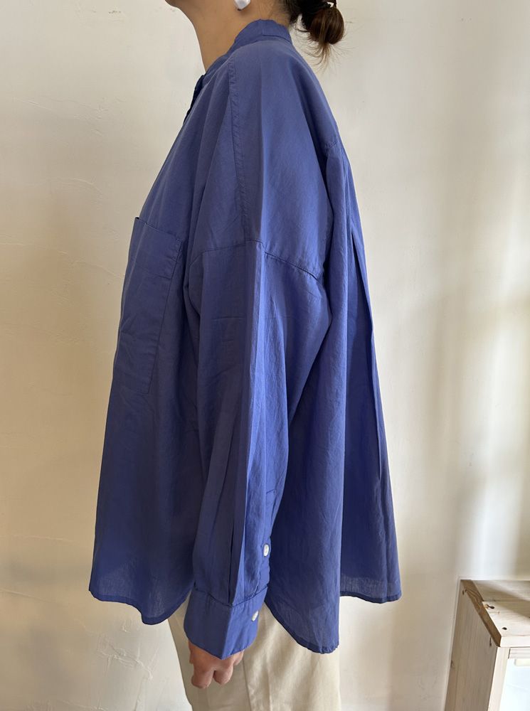 キャンブリックボイル 無地 バンドカラーシャツ パールピンク