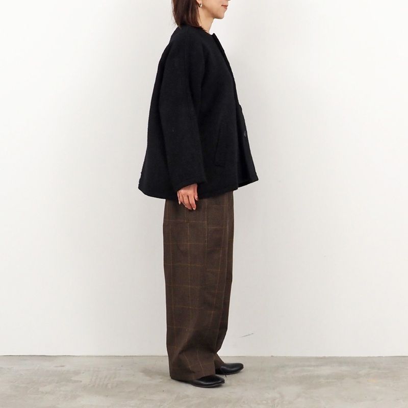 ダブルフェイスメルトンラグランコート ブラックxグレー