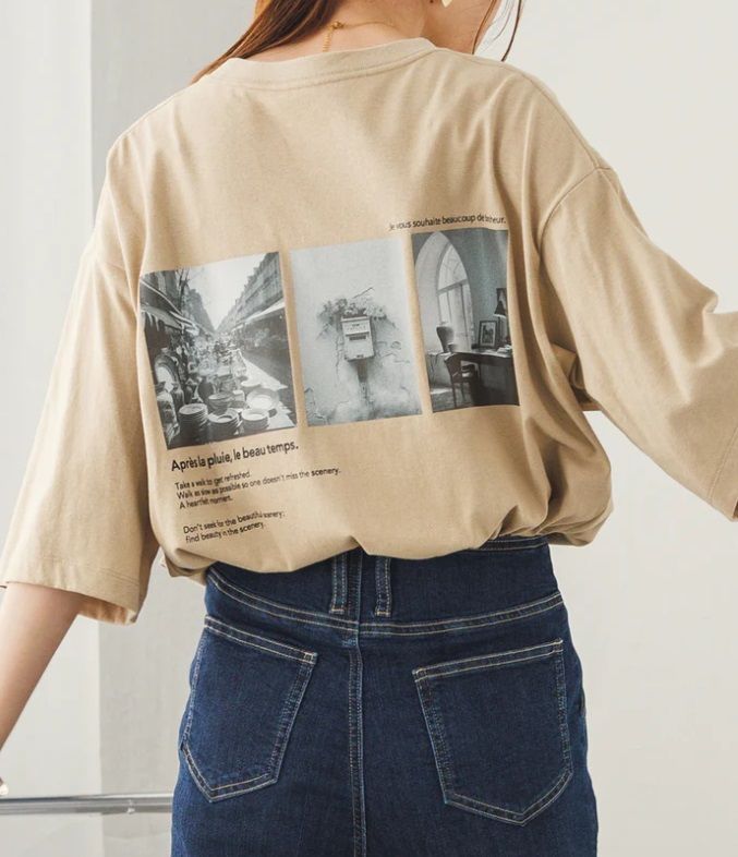 バックプリントTシャツ ベージュ