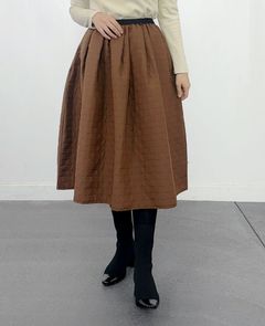 神戸・山の手スカート キルティング調スカート ブラウン ミモレ