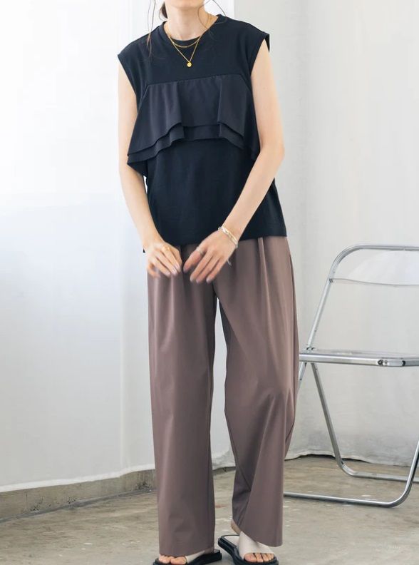 接触冷感ワイドパンツ モカ