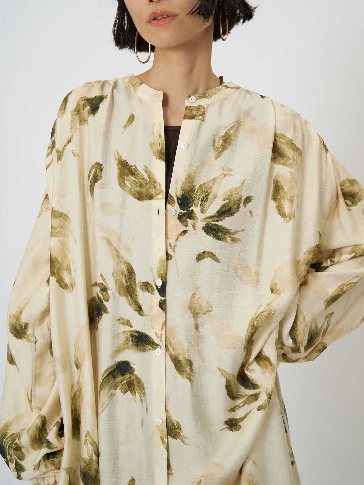 [5961-021KK] フラワープリントシャツOP アイボリー