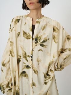 [5961-021KK] フラワープリントシャツOP イエロー