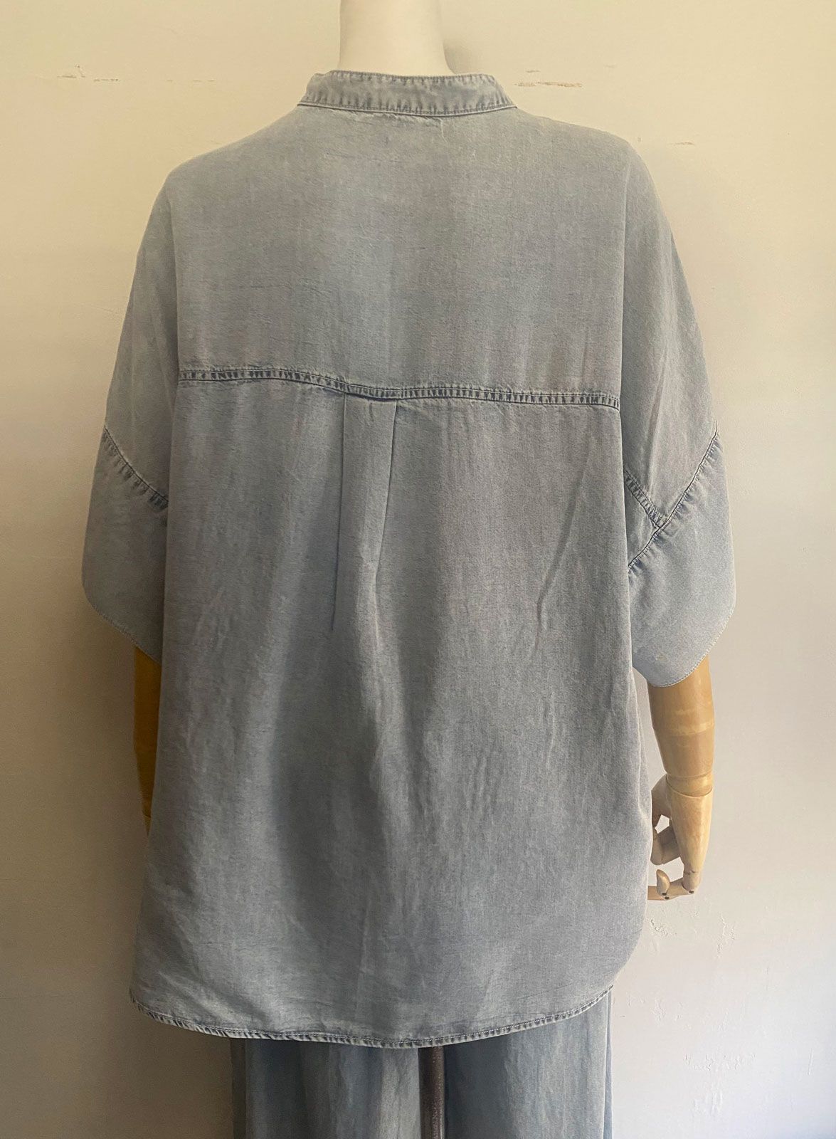 テンセルデニムハーフスリーブオーバーシャツ ライトインディゴブルー