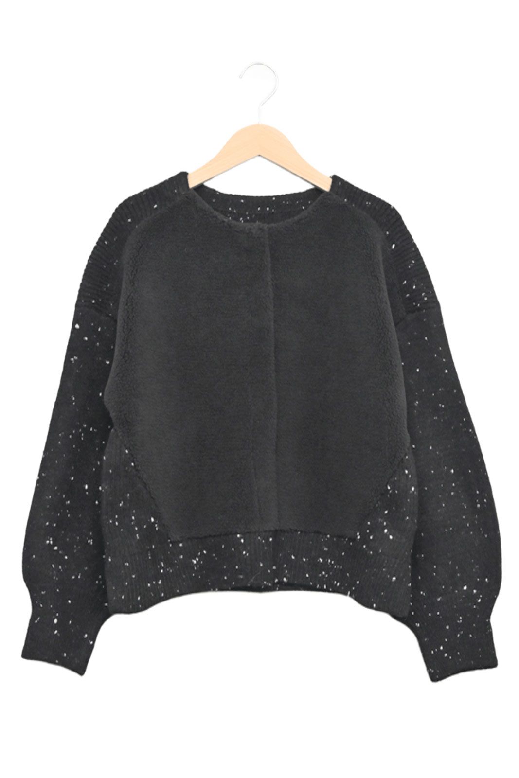 MIXニットxボア切替カーディガン ブラックミックス