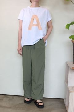 ヴィンテージナイロンウエストドロストワイドパンツ カーキ
