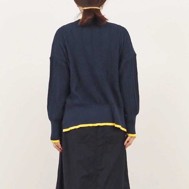 ワイドリブバイカラーコモドニット ブラックxミント