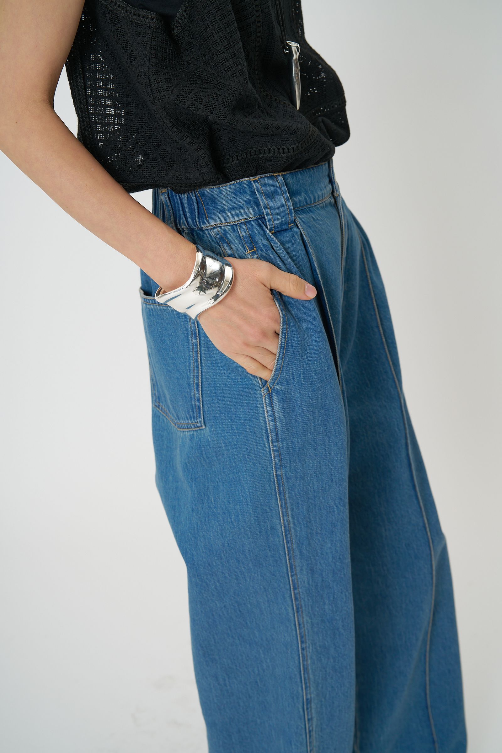 [3861-042BT] センターステッチデニムPT ブルー