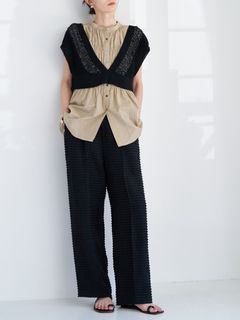 [9563-691DP] ヘアピンレースドッキングベスト ブラック