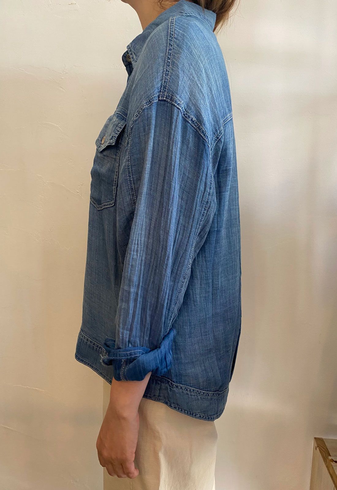 SHEER DENIM OVERSHIRT ライトブルー