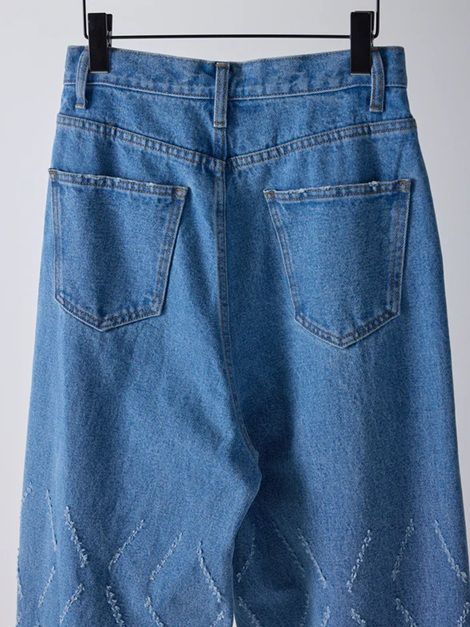 LASER CUT WIDE DENIM ブルー